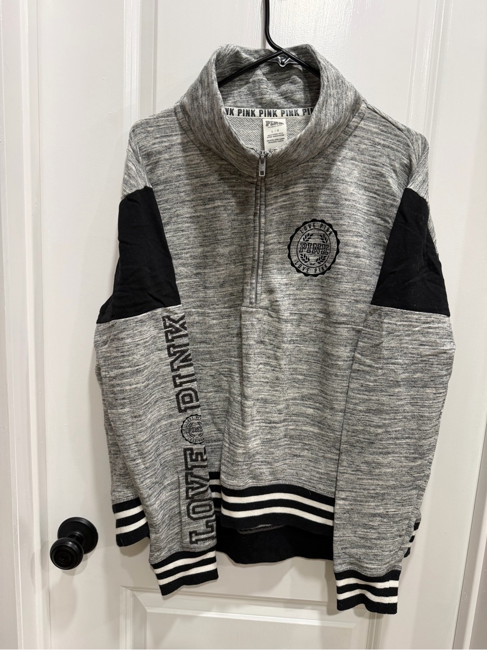 PINK Grey Half-Zip Pullover with Black Accents